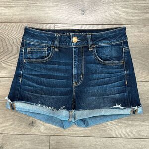 American‎ Eagle High Rise Shortie Stretch Blue Jean Shorts Size 4